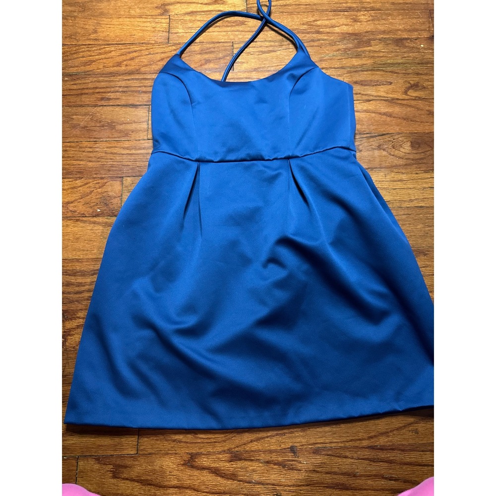 Topshop Royal Blue Halter Neck Fit and Flare Mini Dress Size US 8 Cross Back